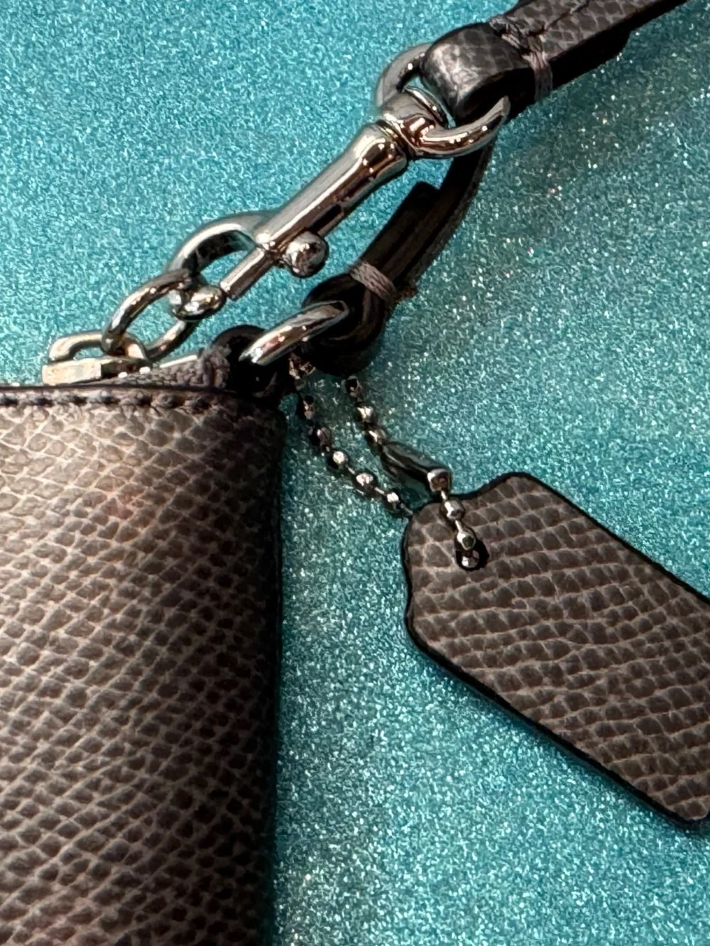 Coach Steel Gray  Pebbled Leather Wristlet with Silver Logo